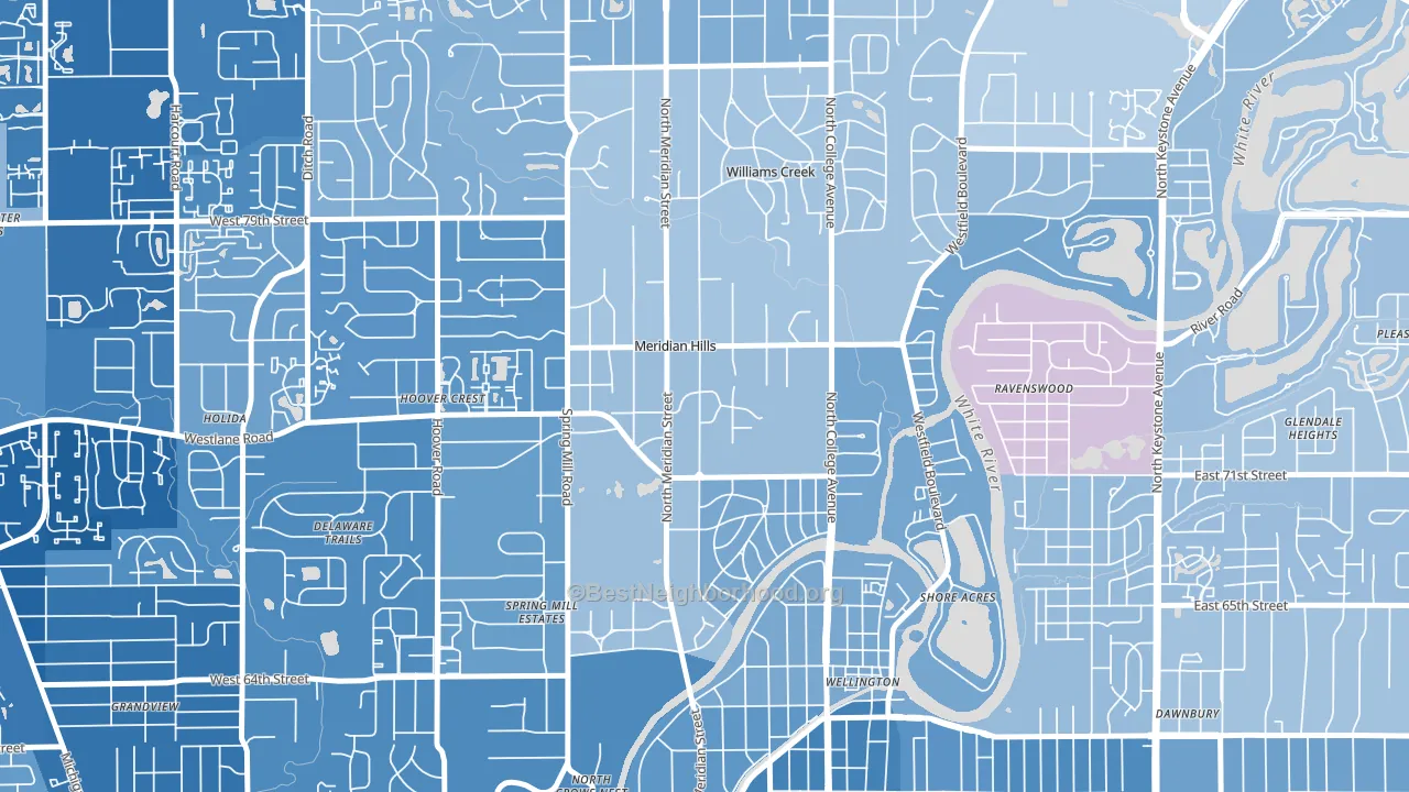 Meridian Hills, IN block-group political-lean map
