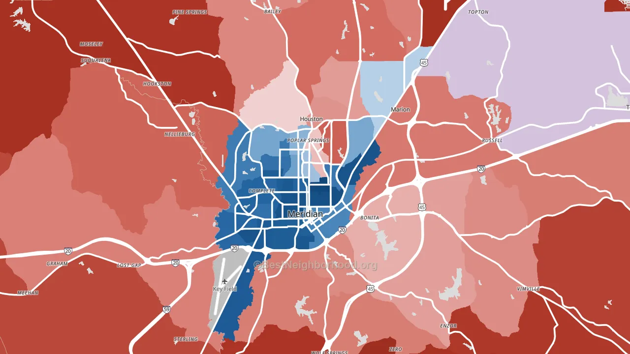 Meridian, MS block-group political-lean map