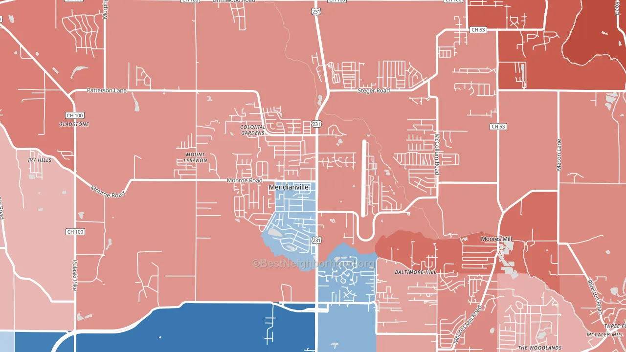 Meridianville, AL block-group political-lean map