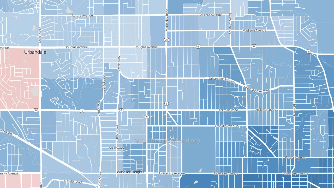 Merle Hay, Des Moines, IA block-group political-lean map