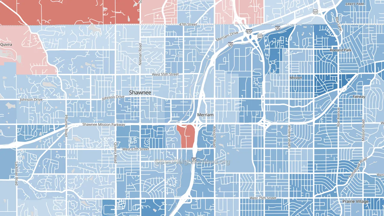 Merriam, KS block-group political-lean map