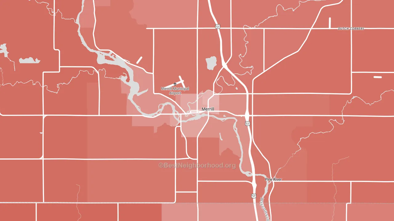 Merrill, WI block-group political-lean map