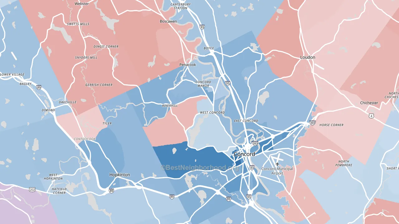 Merrimack County, NH block-group political-lean map