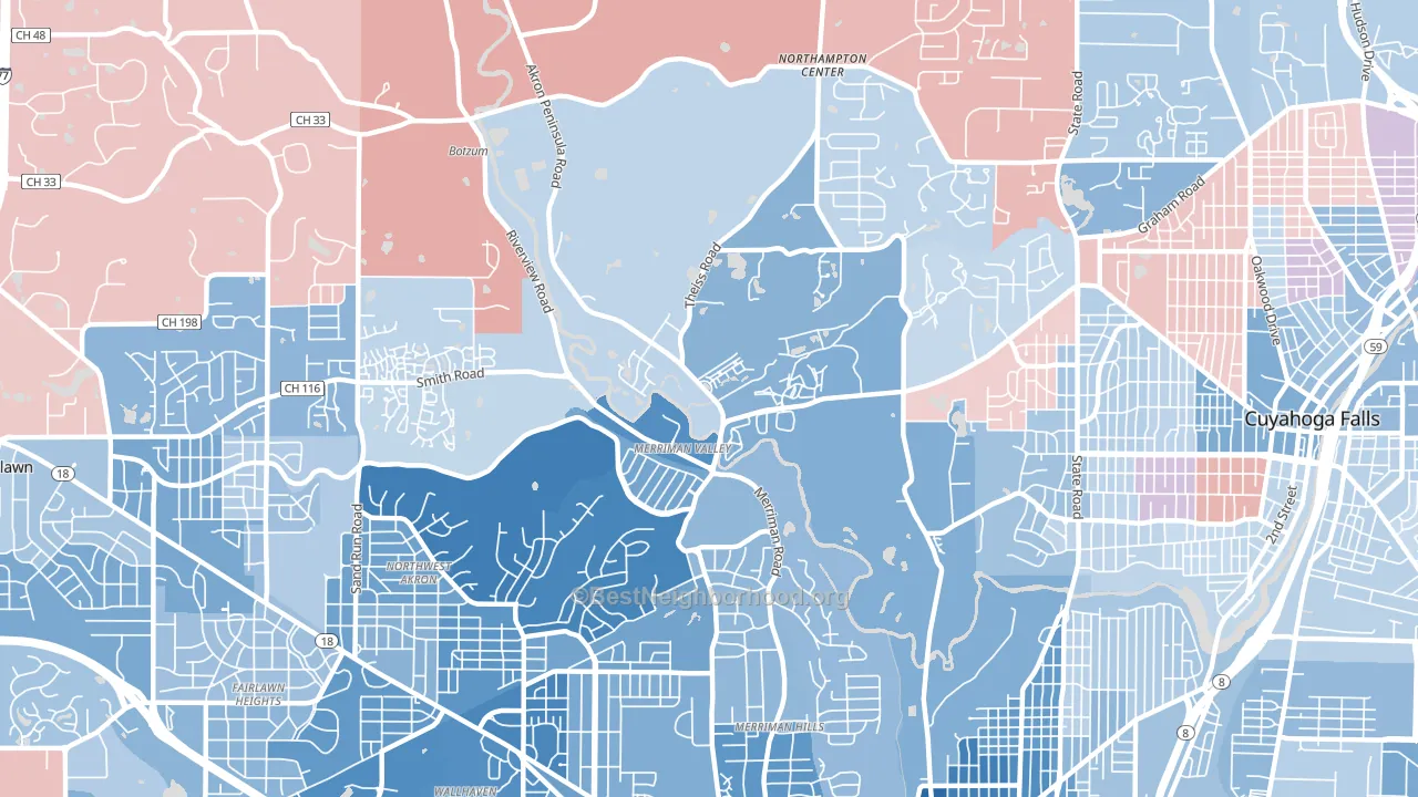 Merriman Valley, Akron, OH block-group political-lean map