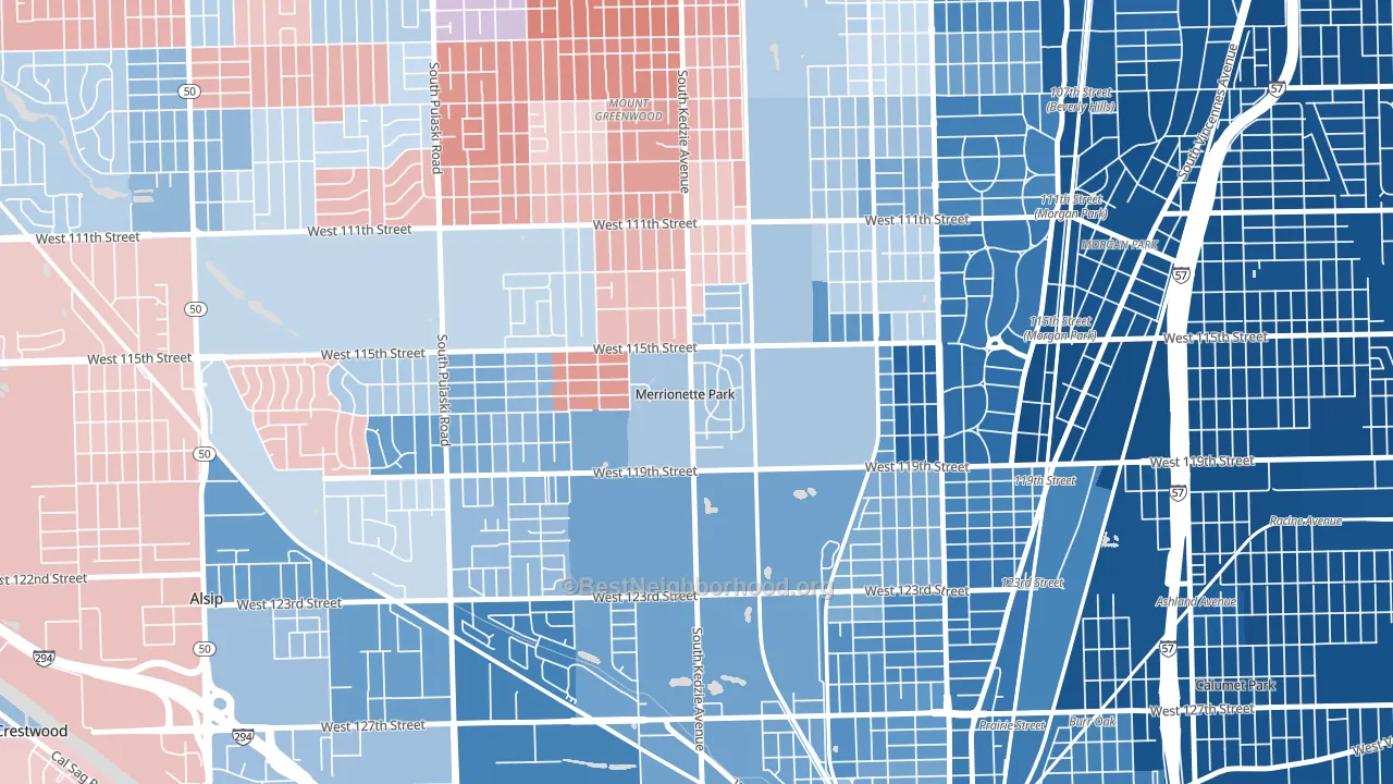 Merrionette Park, IL block-group political-lean map