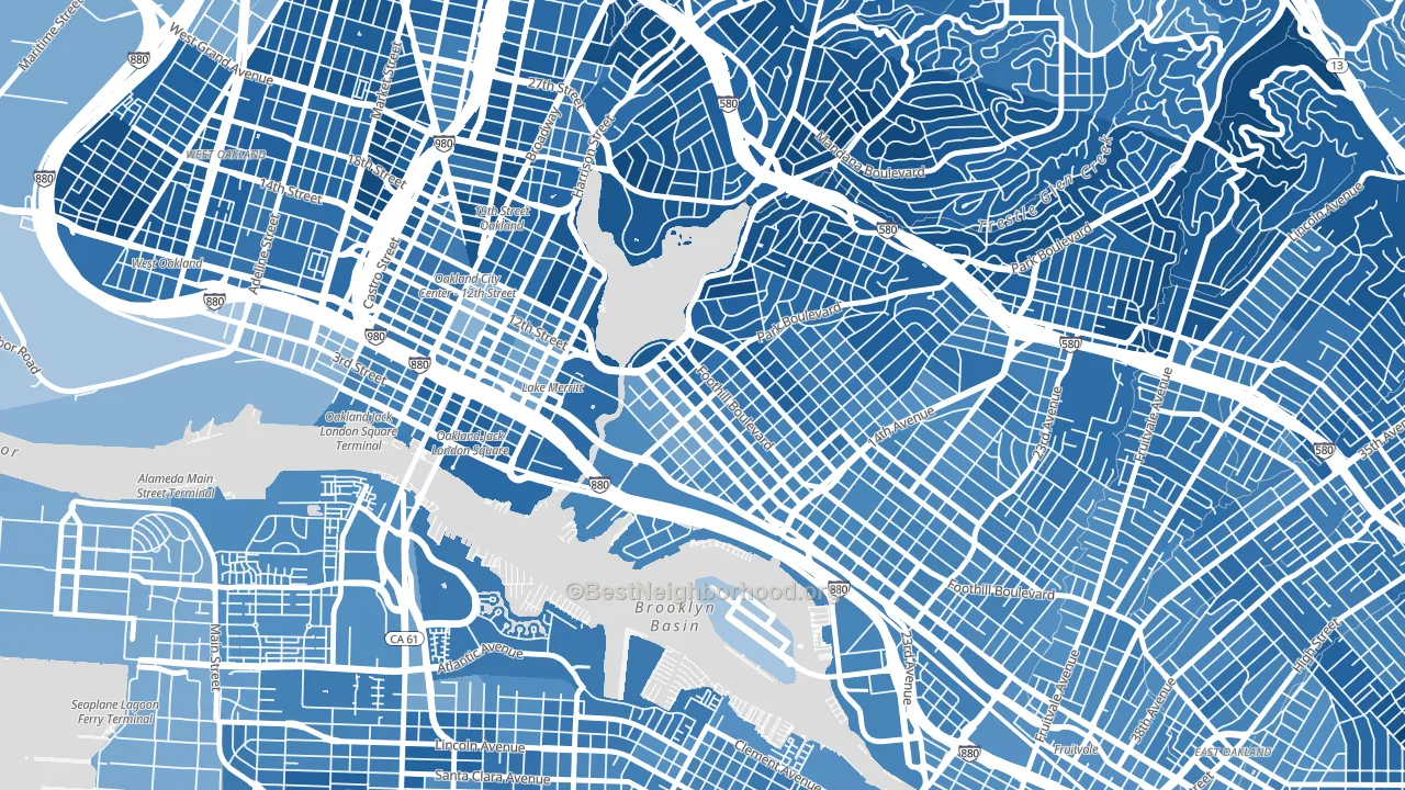 Merritt, Oakland, CA block-group political-lean map