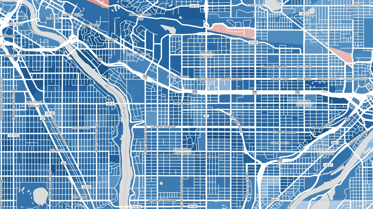 Merrlam Park, St. Paul, MN block-group political-lean map