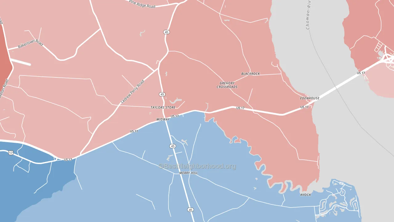Merry Hill, NC block-group political-lean map