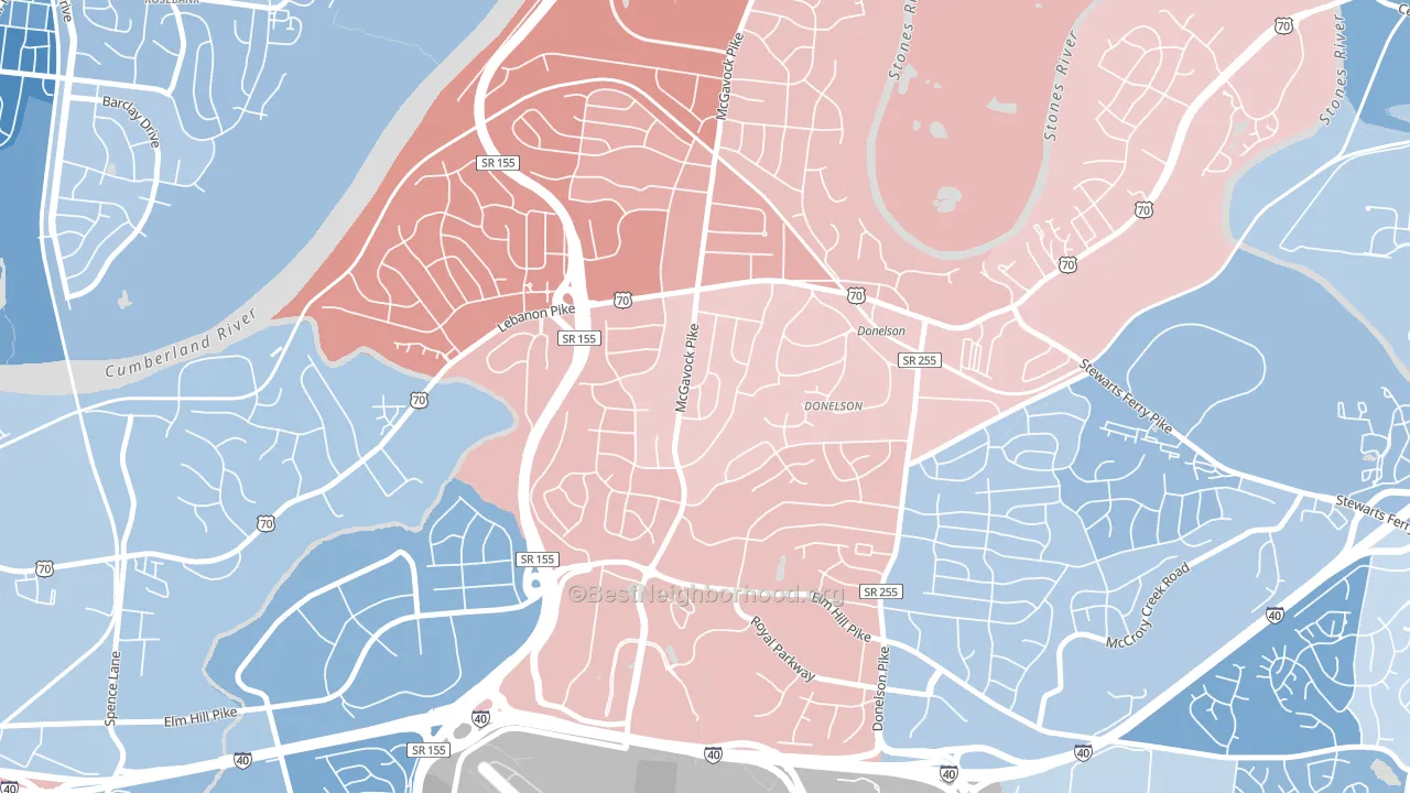 Merry Oaks, Nashville, TN block-group political-lean map