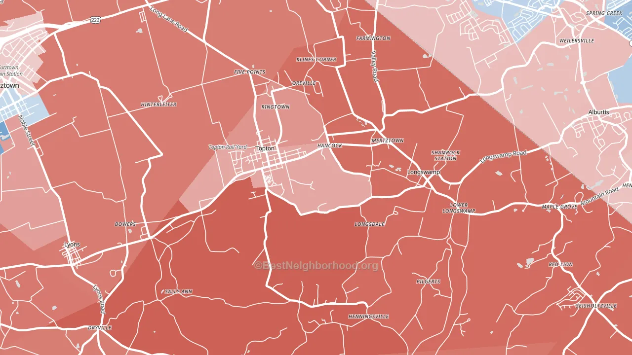 Mertztown, PA block-group political-lean map