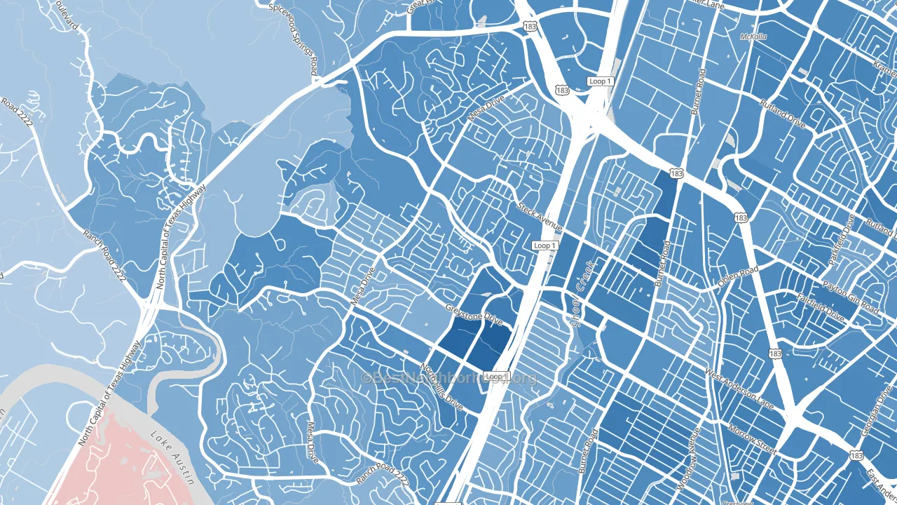 Mesa Forest, Austin, TX block-group political-lean map