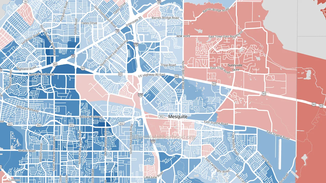 Mesquite, TX block-group political-lean map