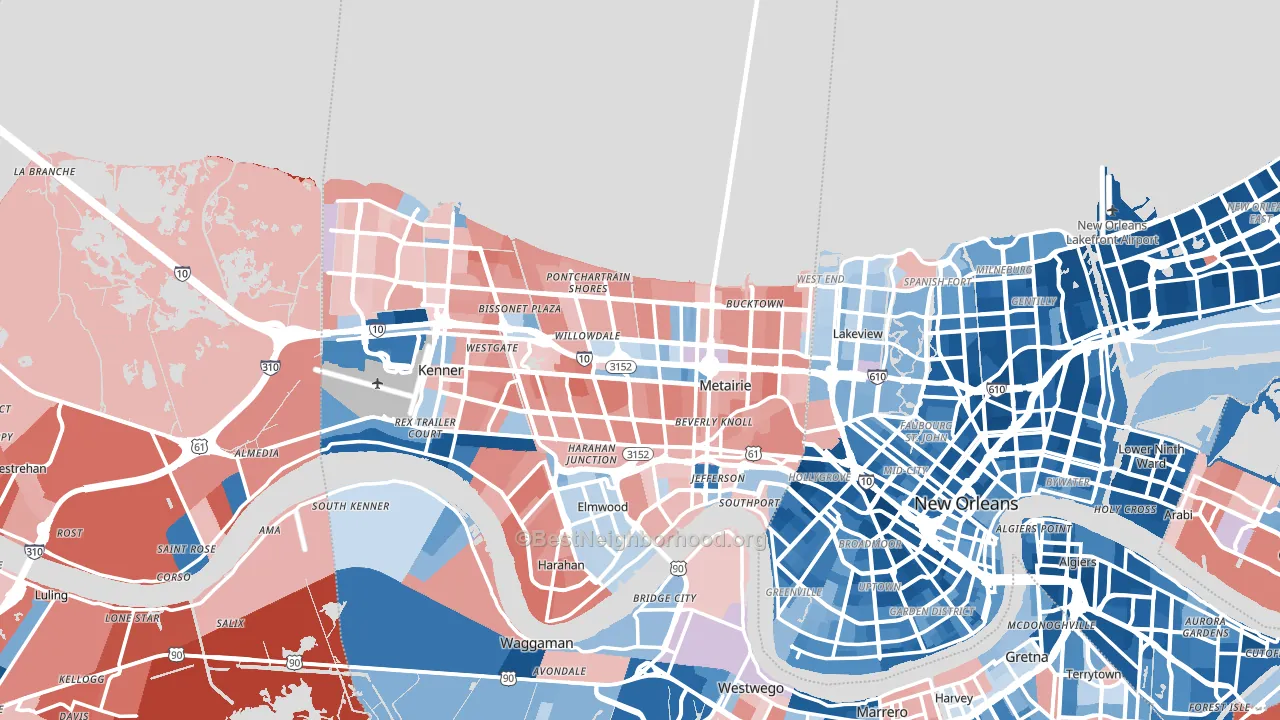 Metairie, LA block-group political-lean map