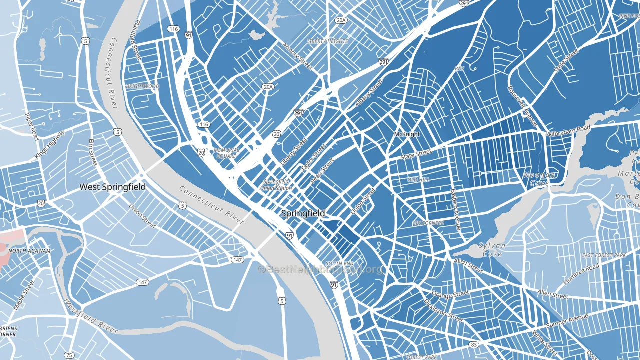 Metro Center, Springfield, MA block-group political-lean map