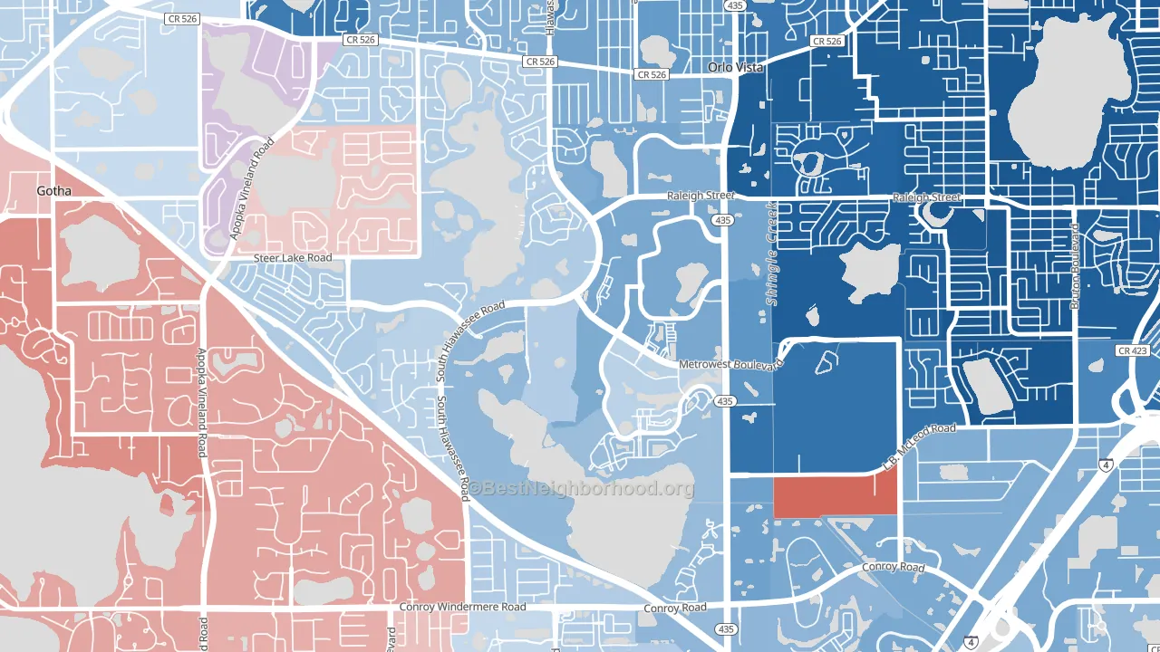 Metro West, Orlando, FL block-group political-lean map