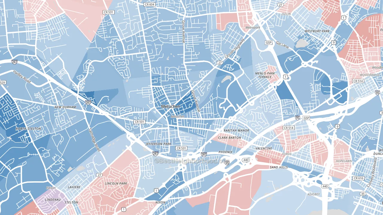 Metuchen, NJ block-group political-lean map