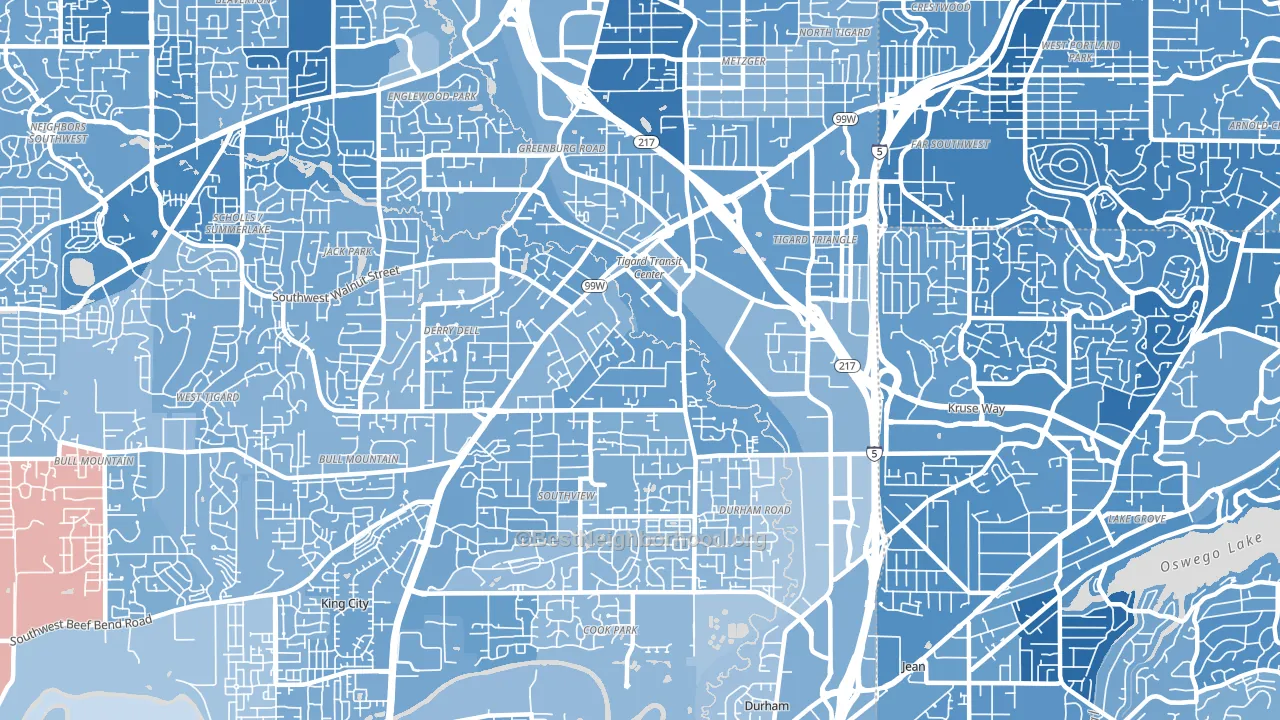 Metzger, Tigard, OR block-group political-lean map