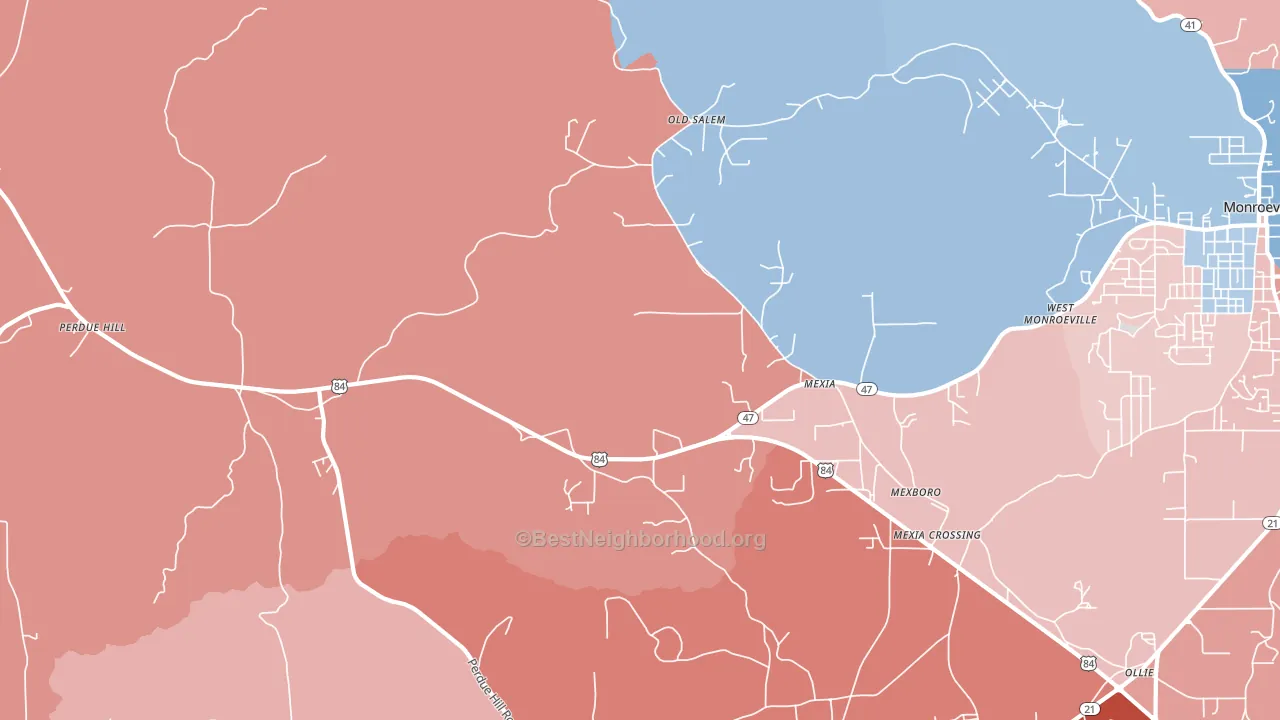 Mexia, AL block-group political-lean map