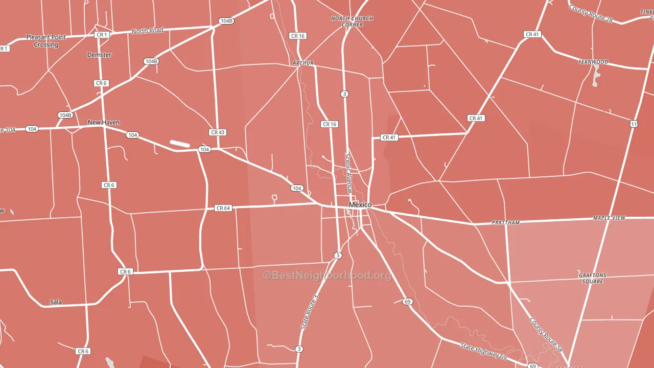 Mexico, NY block-group political-lean map
