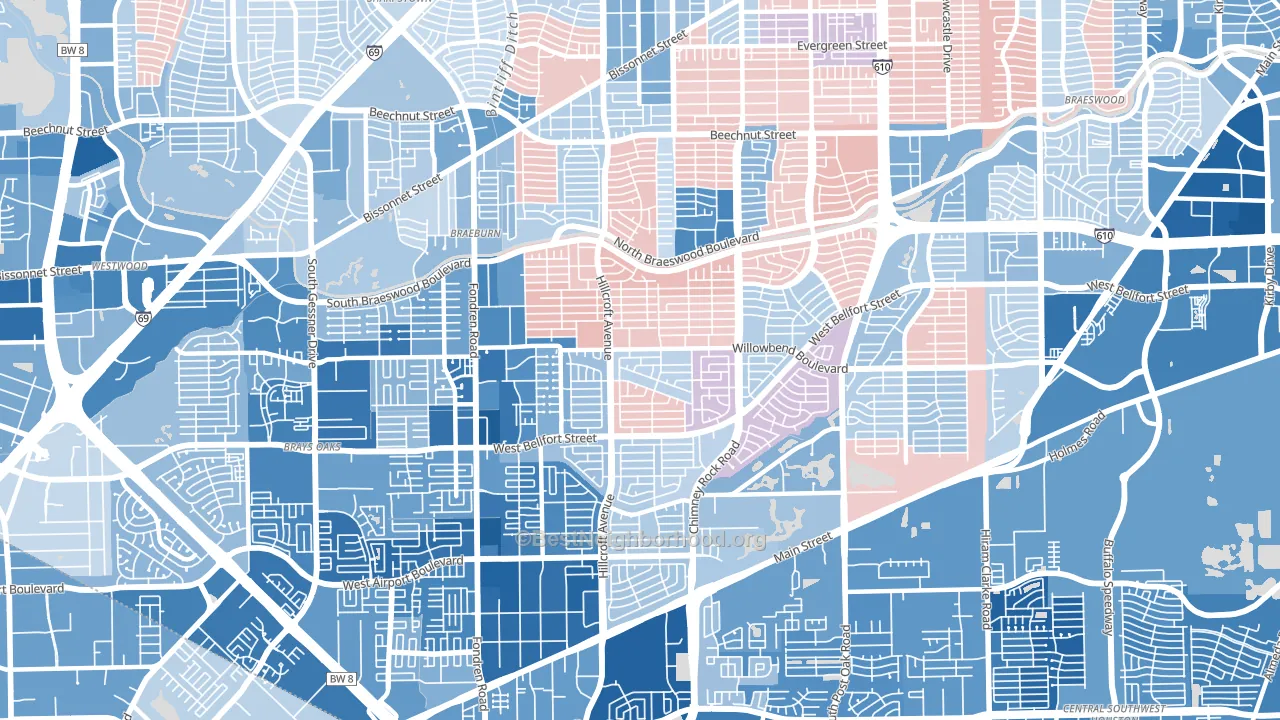 Meyerland, Houston, TX block-group political-lean map