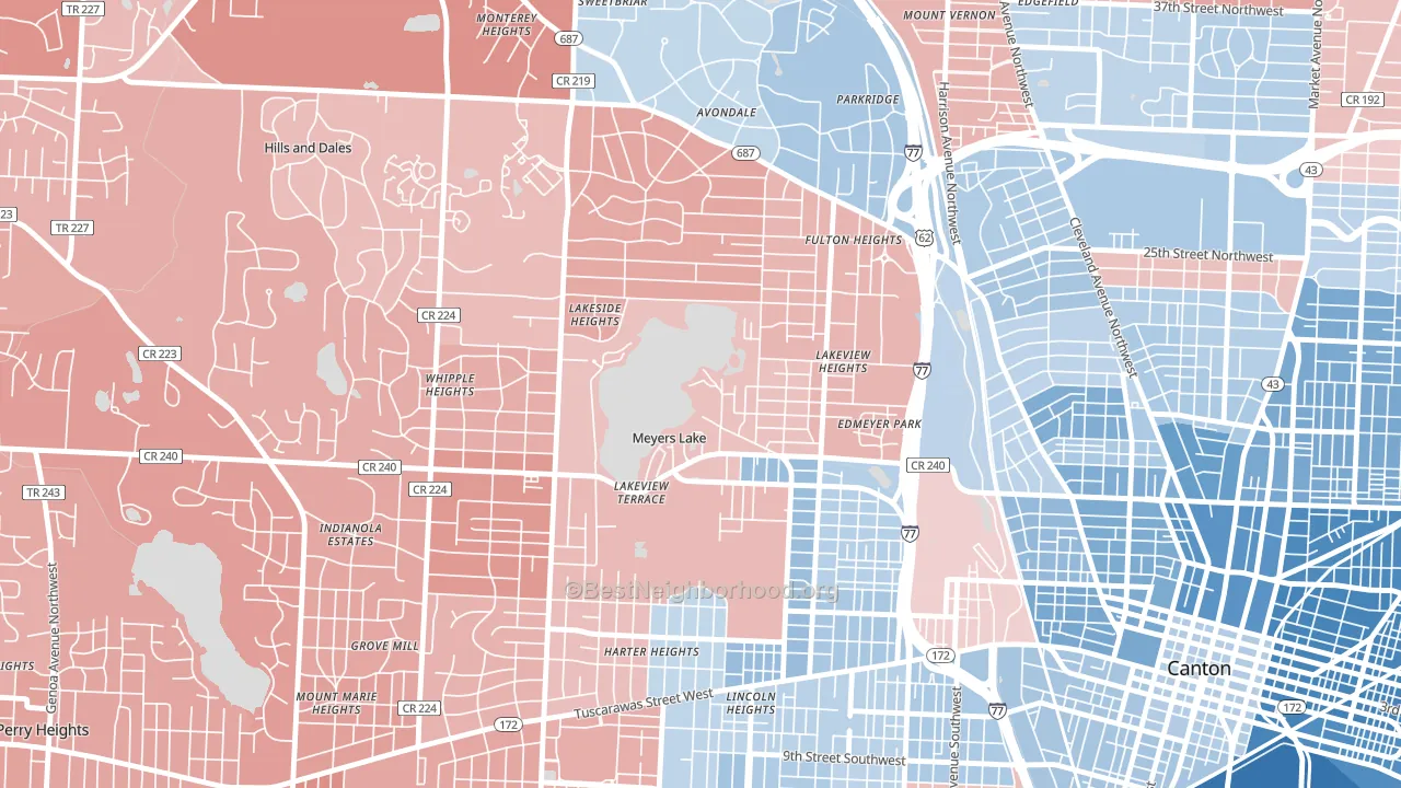 Meyers Lake, OH block-group political-lean map