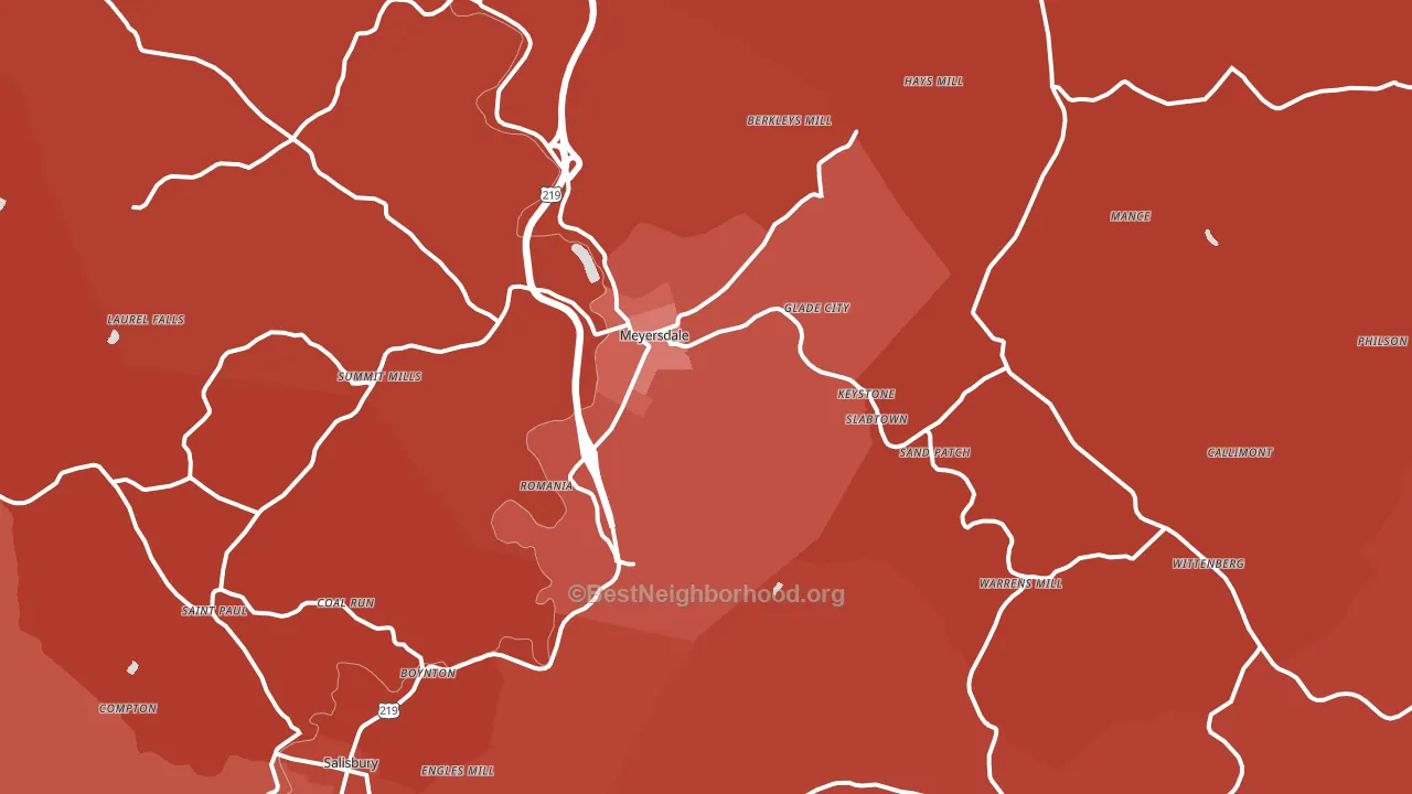 Meyersdale, PA block-group political-lean map