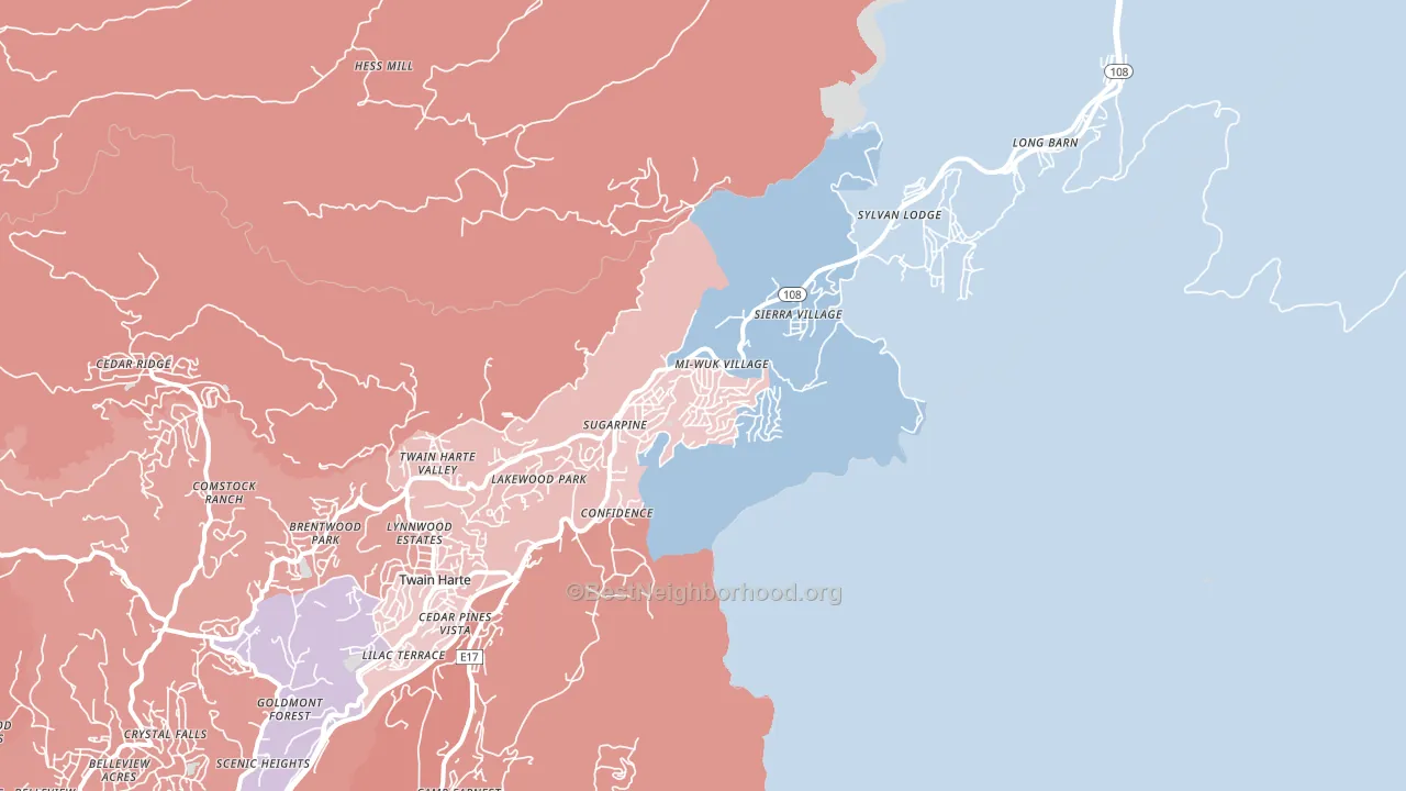 Mi-Wuk Village, CA block-group political-lean map