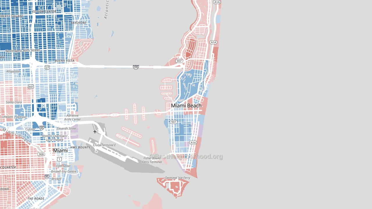 Miami Beach, FL block-group political-lean map