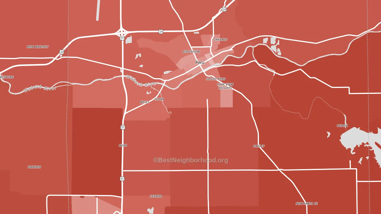 Miami County, IN block-group political-lean map