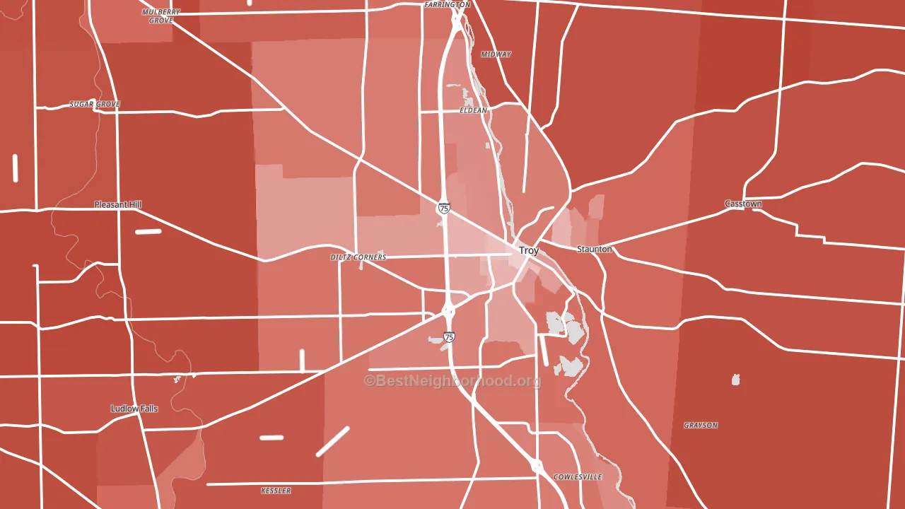 Miami County, OH block-group political-lean map
