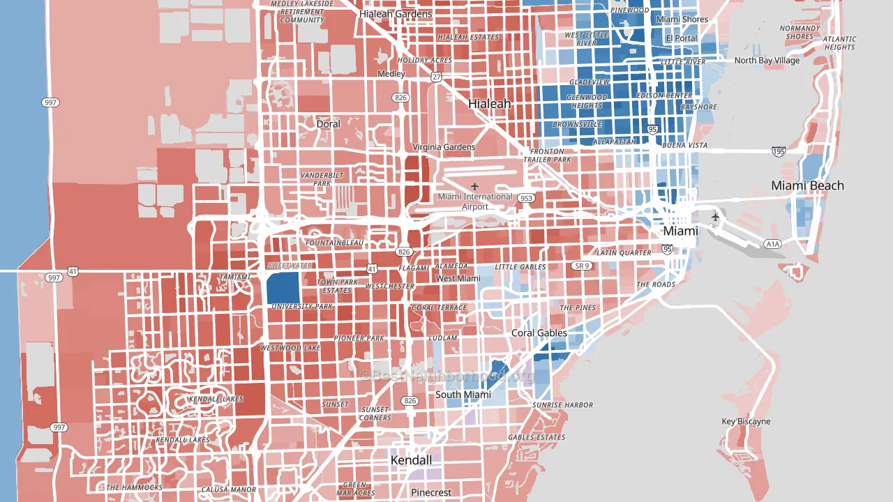 Miami-Dade County, FL block-group political-lean map