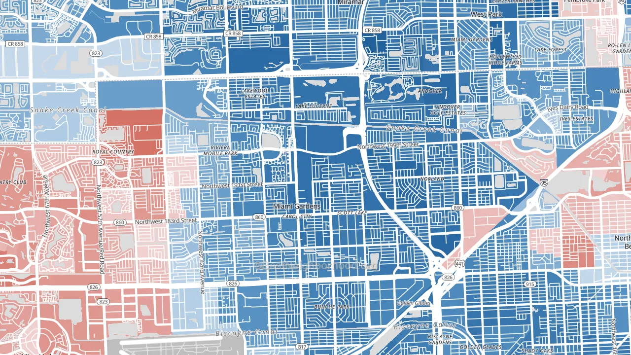 Miami Gardens, FL block-group political-lean map