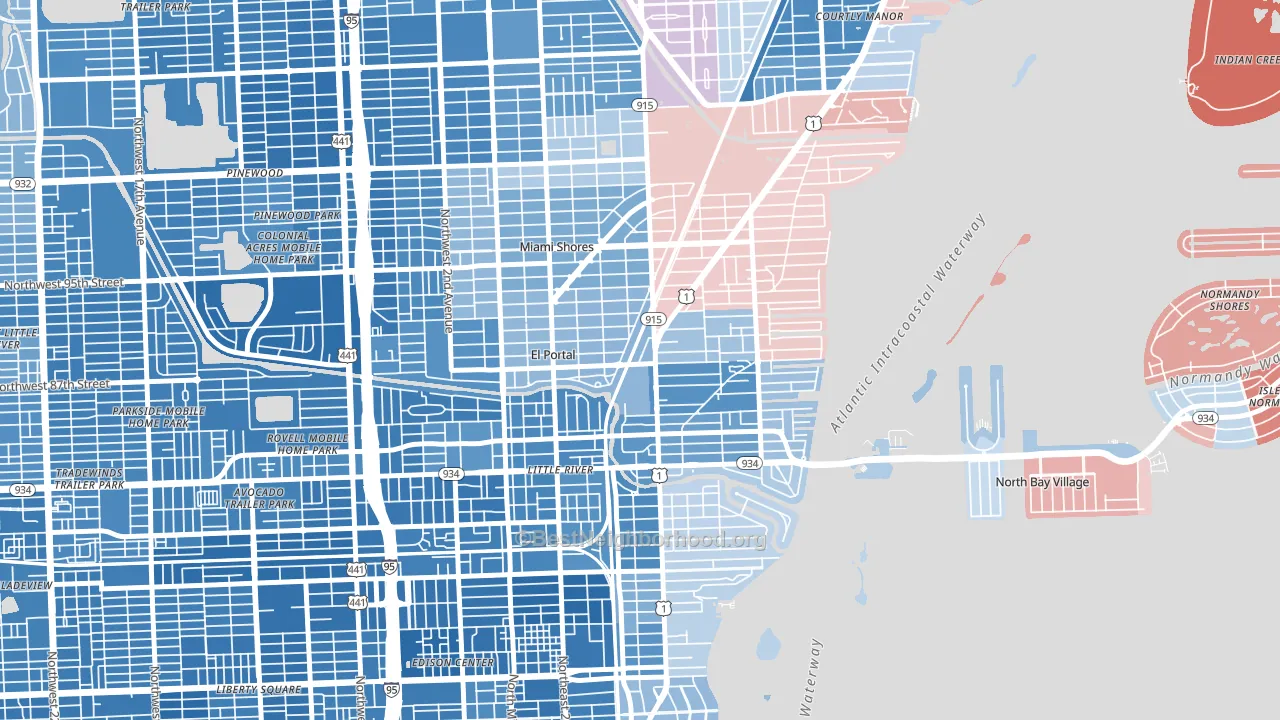 Miami Shores, FL block-group political-lean map