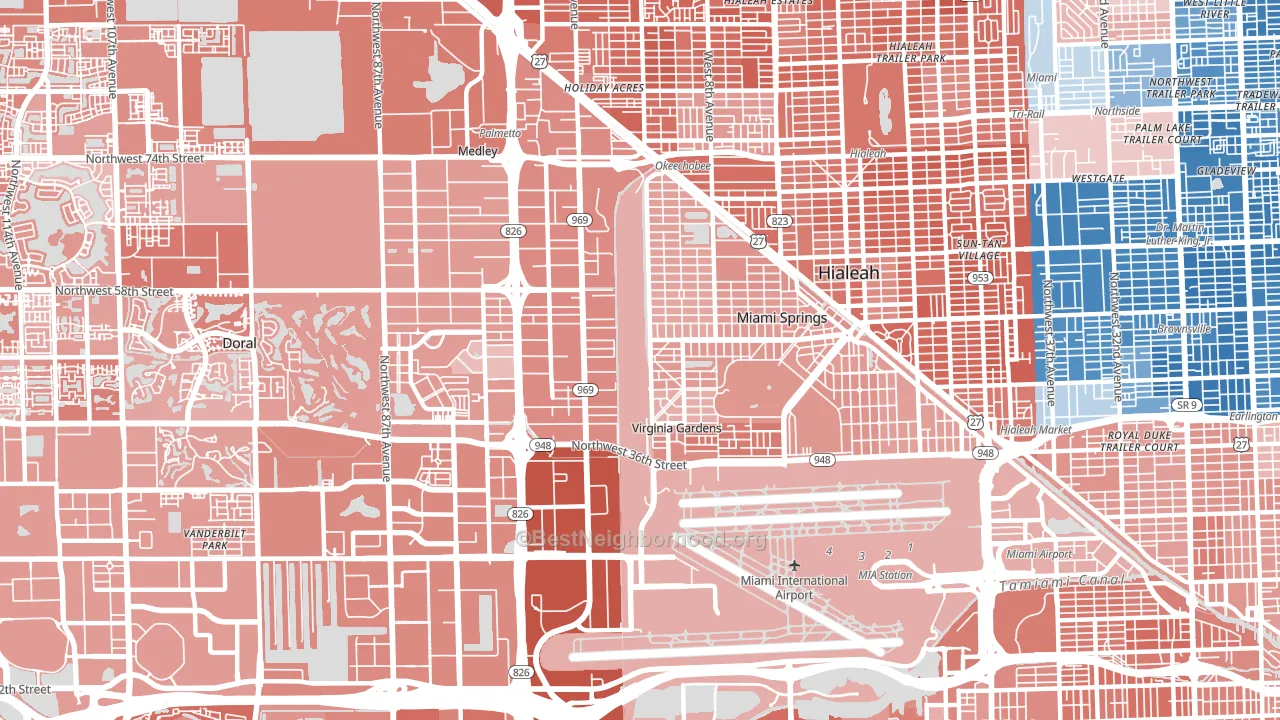 Miami Springs, FL block-group political-lean map