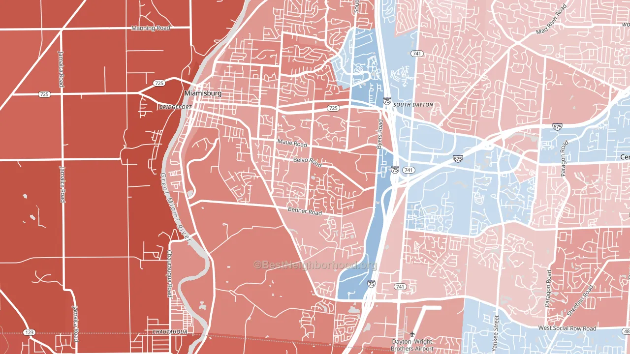 Miamisburg, OH block-group political-lean map