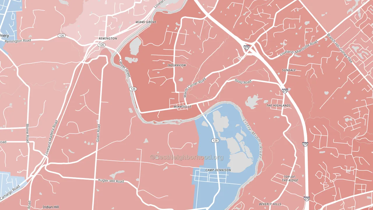 Miamiville, OH block-group political-lean map
