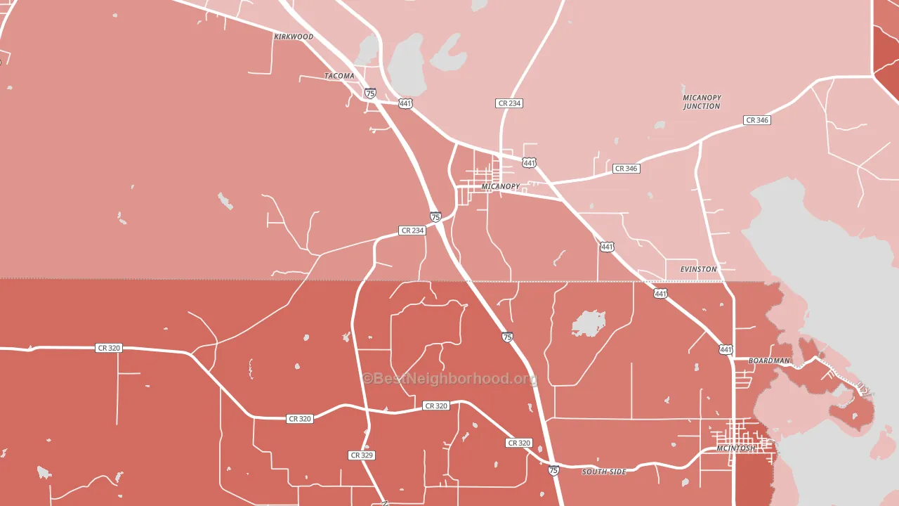 Micanopy, FL block-group political-lean map