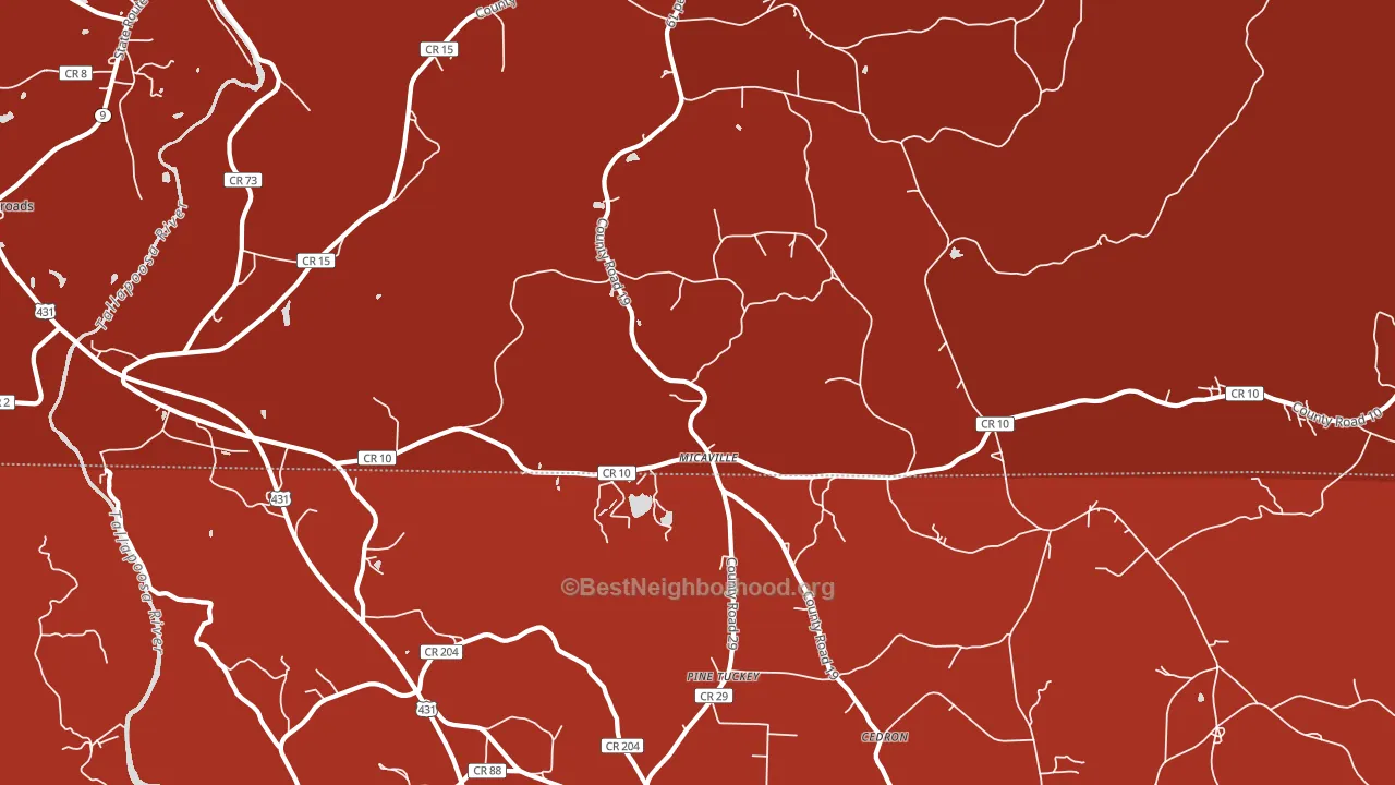 Micaville, AL block-group political-lean map