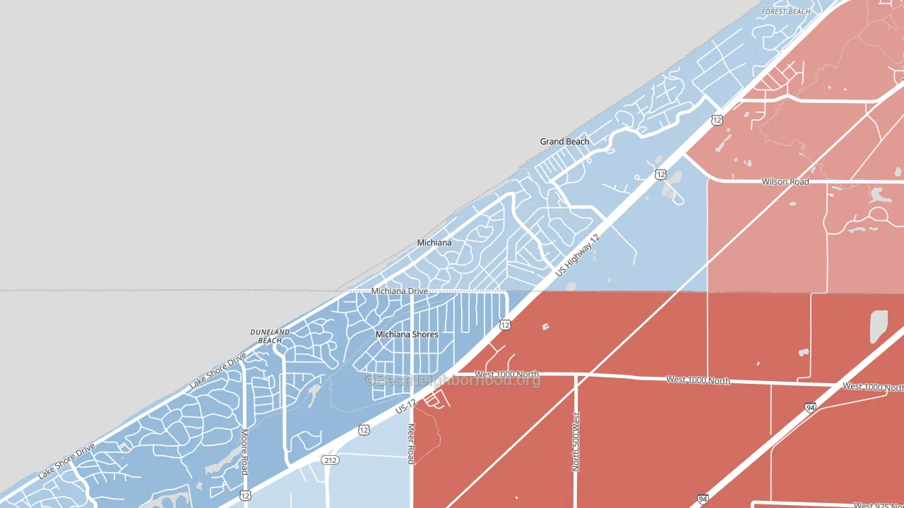 Michiana, MI block-group political-lean map
