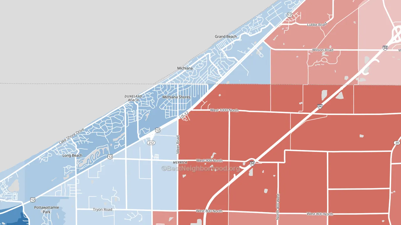 Michiana Shores, IN block-group political-lean map