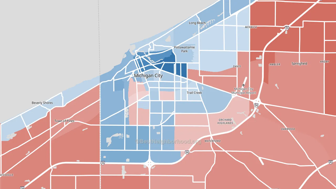 Michigan City, IN block-group political-lean map