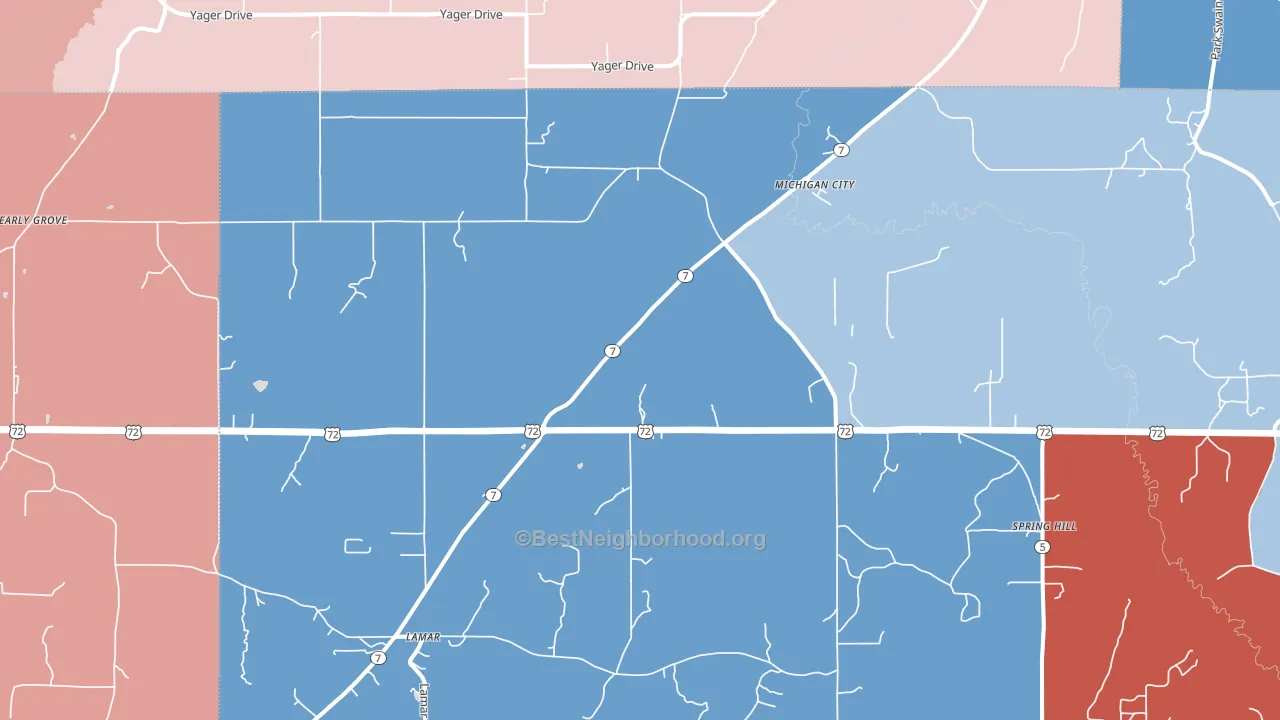 Michigan City, MS block-group political-lean map