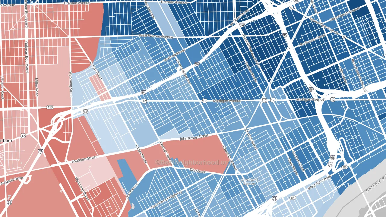 Michigan-Martin, Detroit, MI block-group political-lean map