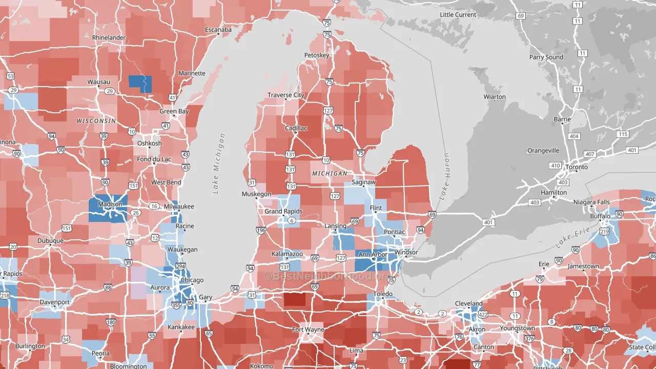 Michigan block-group political-lean map