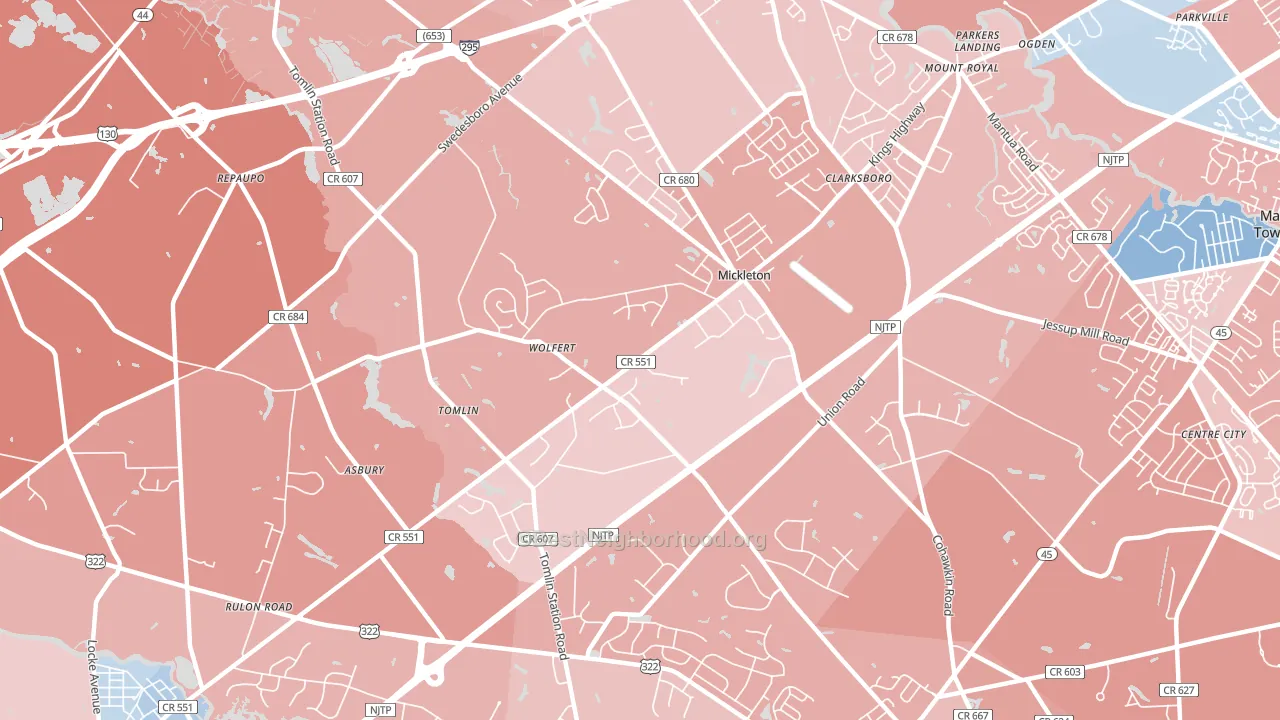 Mickleton, NJ block-group political-lean map