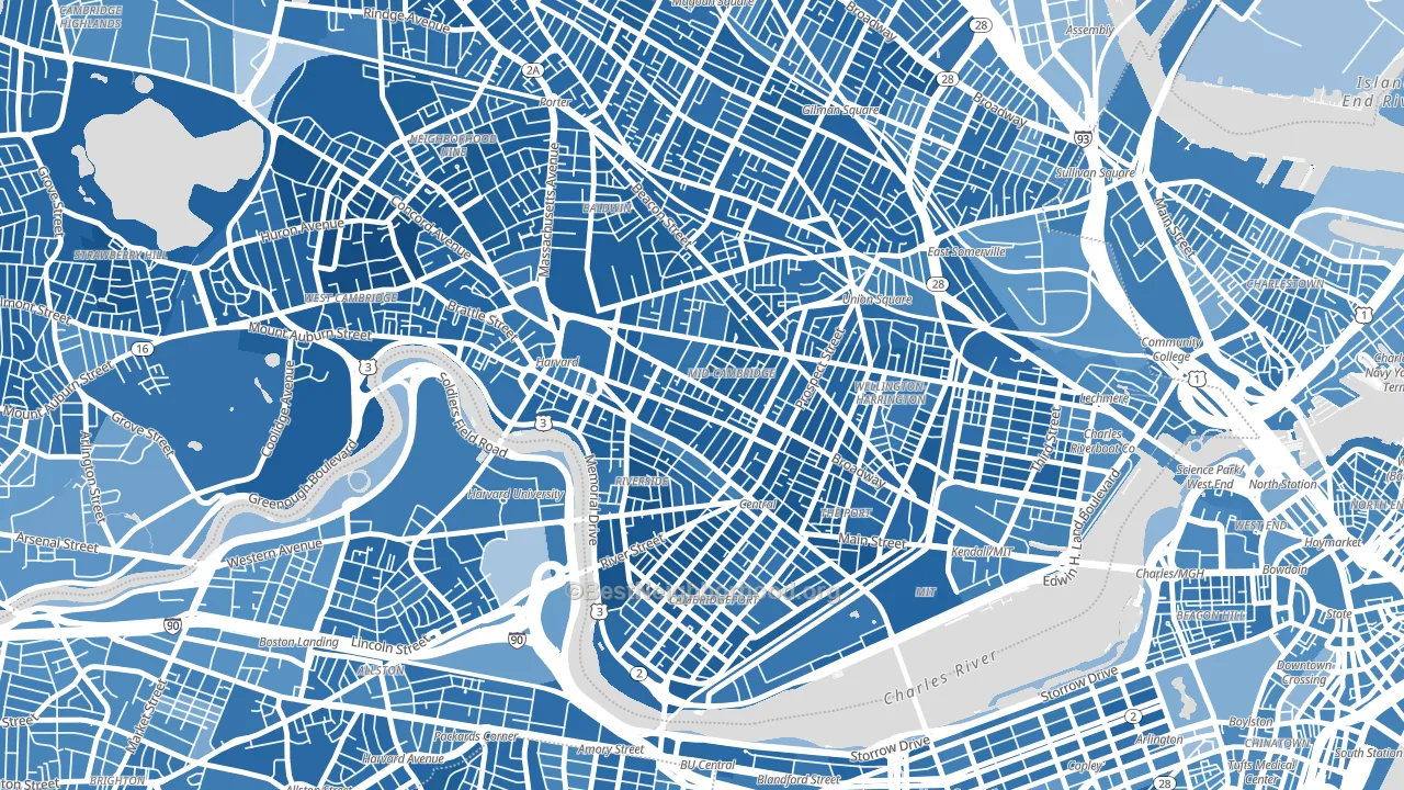 Mid-Cambridge, Cambridge, MA block-group political-lean map