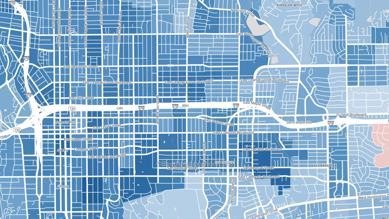 Mid Central, Pasadena, CA block-group political-lean map