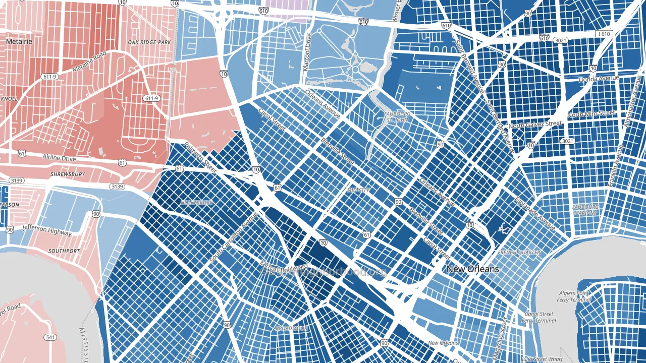 Mid-City, New Orleans, LA block-group political-lean map
