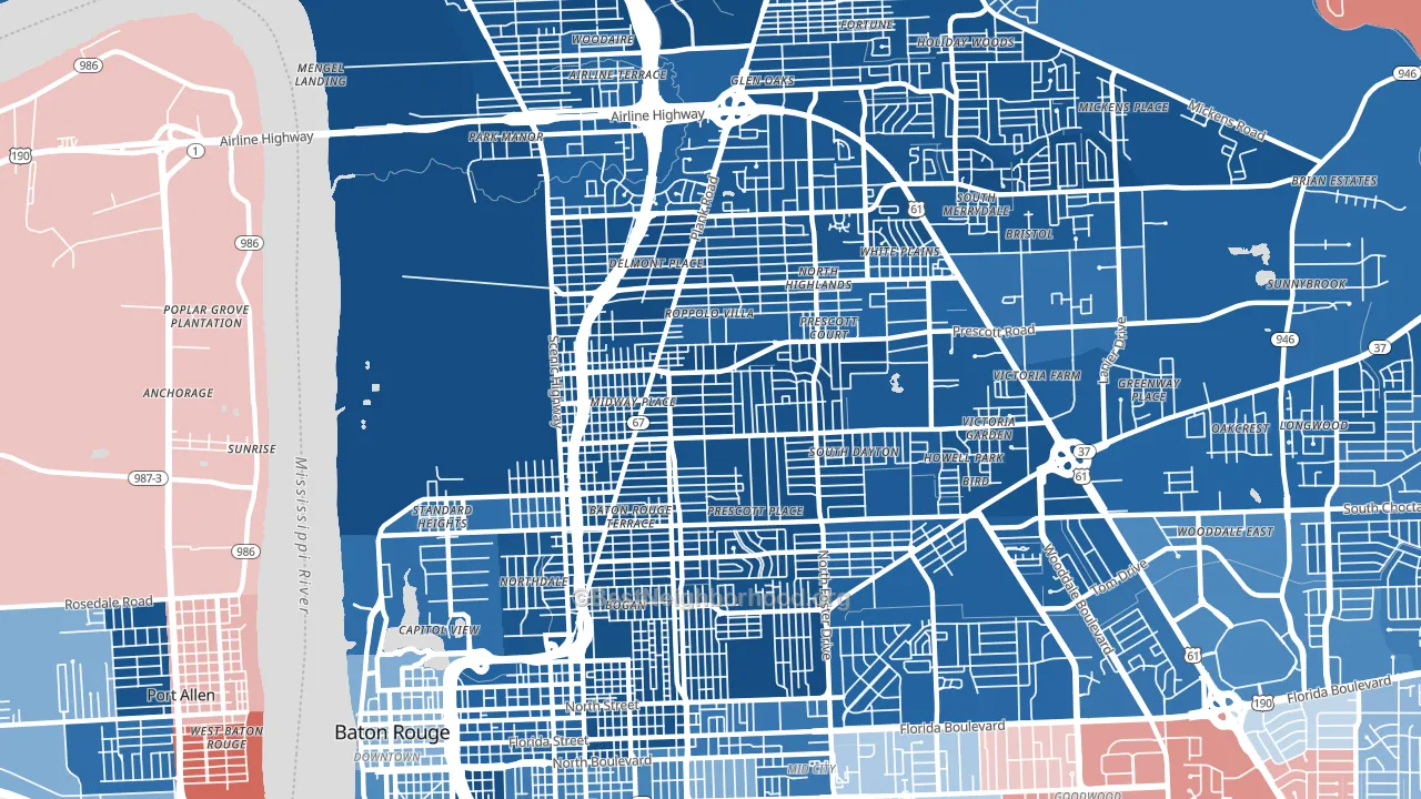 Mid City North, Baton Rouge, LA block-group political-lean map