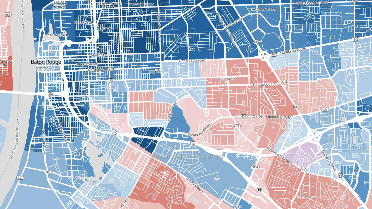 Mid City South, Baton Rouge, LA block-group political-lean map